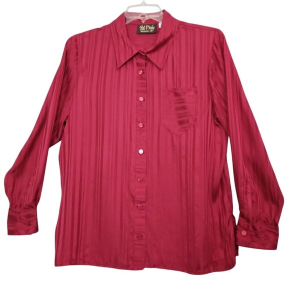 Bob Mackie | 100% Silk Subtle Stripe Blouse Top Cranberry Red | Size L - Picture 1 of 8